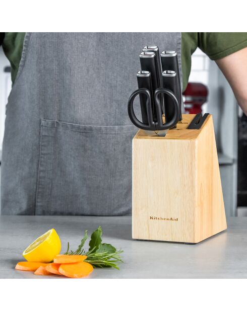 6 Couteaux de Cuisine Acier Japonais avec Aiguiseur bois