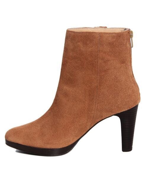 Bottines en Velour de Cuir Anna marron - Talon 6 cm