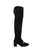 Cuissardes en Velour de Cuir Sarah noires - Talon 6 cm