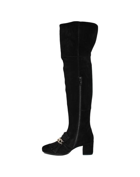 Cuissardes en Velour de Cuir Sarah noires - Talon 6 cm