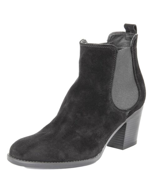 Bottines en Velour de Cuir Théa noires - Talon 6 cm