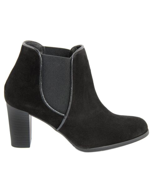 Bottines en Velour de Cuir Esmee noires - Talon 7 cm