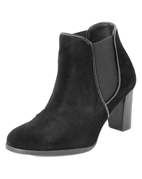 Bottines en Velour de Cuir Esmee noires - Talon 7 cm