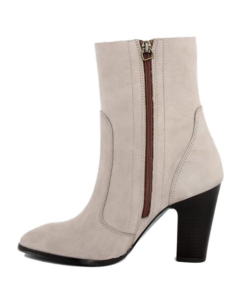 Bottines en Velour de Cuir Livia beiges - Talon 9 cm