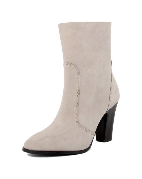 Bottines en Velour de Cuir Livia beiges - Talon 9 cm