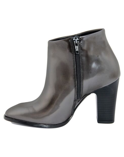 Bottines en Cuir Charlie grises - Talon 9 cm