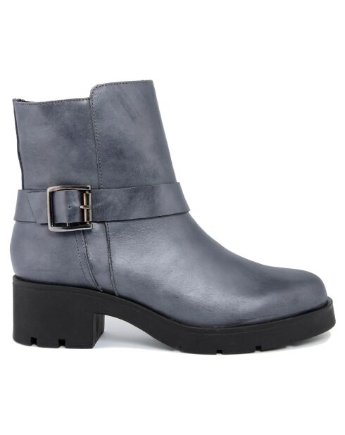 Bottines en Cuir Clémence grises - Talon 5 cm