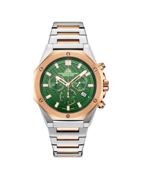 Montre Homme Quartz en Acier Raidillon Chrono argenté/rose doré