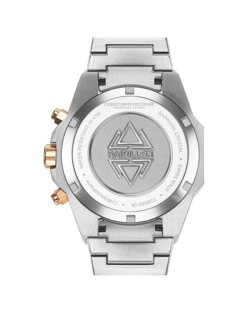 Montre Homme Quartz en Acier Raidillon Chrono argenté/rose doré