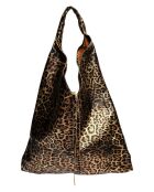 Sac hobo en Cuir Carla Ferreri léopard doré - 35.5x44 cm