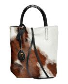 Sac cabas  réversible en Cuir & Poils Isabella Rhea marron/blanc/noir - 24x33x7.5 cm