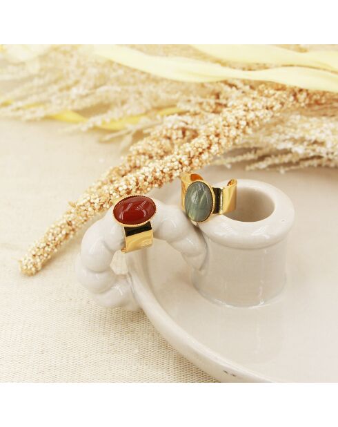 Bague ajustable Calypso en Laiton doré & Labradorite