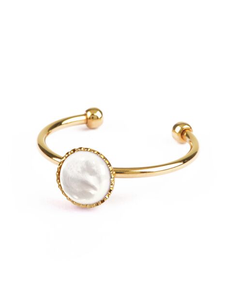 Bague ajustable Athena en Laiton doré & Nacre