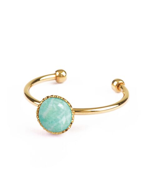 Bague ajustable Athena en Laiton doré & Amazonite