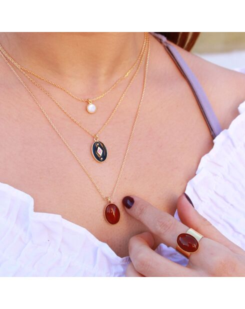 Collier Indie en Laiton doré, Email & Zircone