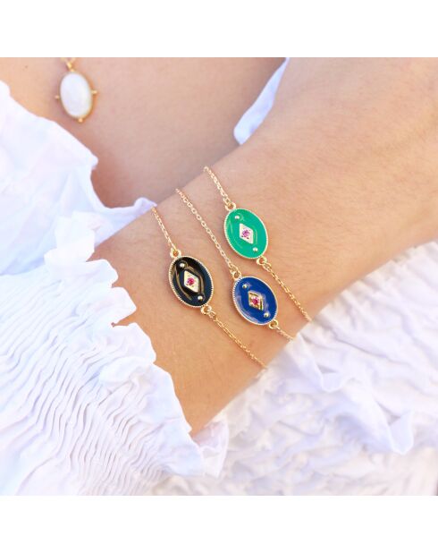 Bracelet Indie en Laiton doré, Email & Zircone