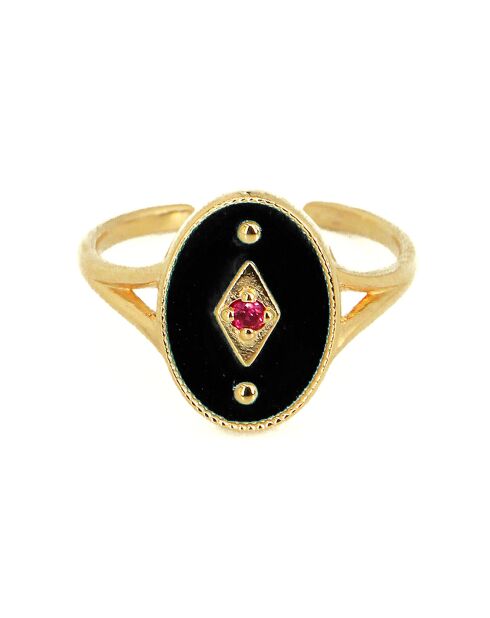 Bague ajustable Indie en Laiton doré, Email & Zircone