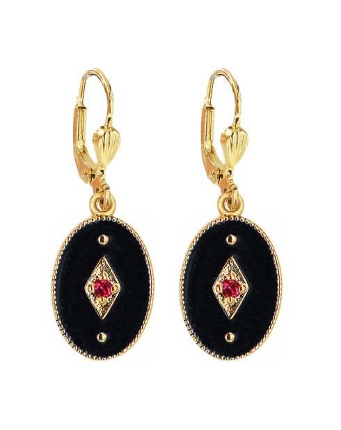 Boucles d'oreilles Indie en Laiton doré, Email & Zircone