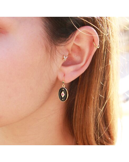 Boucles d'oreilles Indie en Laiton doré, Email & Zircone