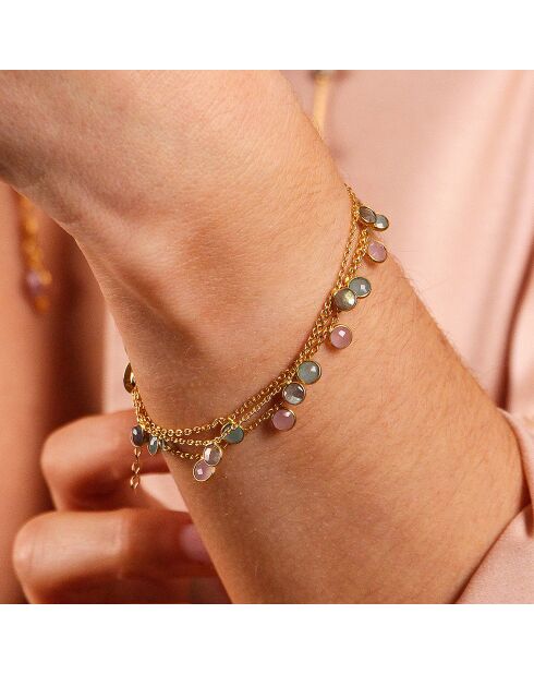 Bracelet Loulou en Laiton doré & Quartz rose