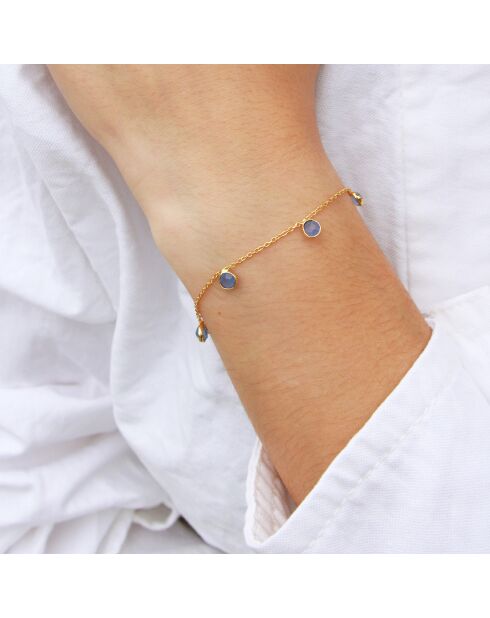 Bracelet Loulou en Laiton doré & Calcédoine bleue