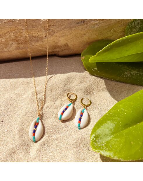 Boucles d'oreilles Fidji en Laiton doré, Coquillage Cauri & Perles Miyuki