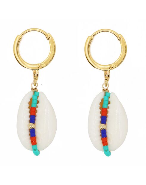 Boucles d'oreilles Fidji en Laiton doré, Coquillage Cauri & Perles Miyuki