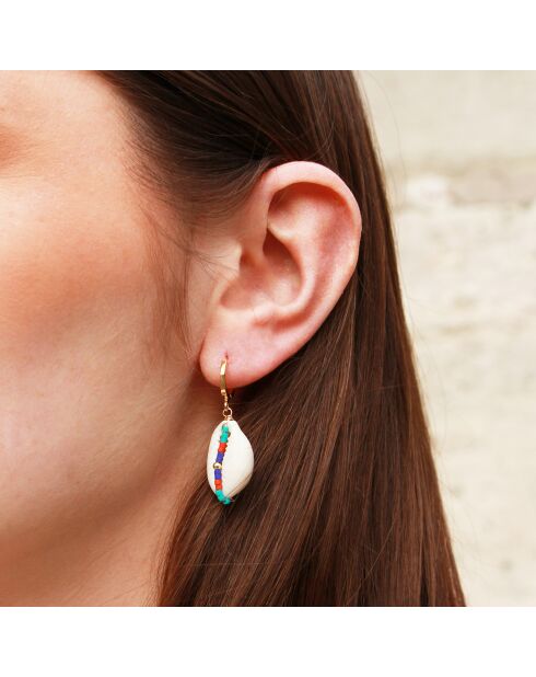 Boucles d'oreilles Fidji en Laiton doré, Coquillage Cauri & Perles Miyuki