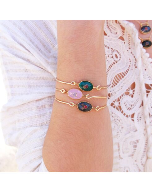 Jonc New Deva en Laiton doré & Quartz rose