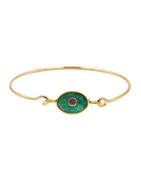 Jonc New Deva en Laiton doré & Agate verte