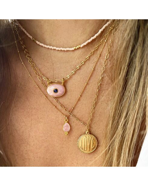 Collier New Deva en Laiton doré & Quartz rose