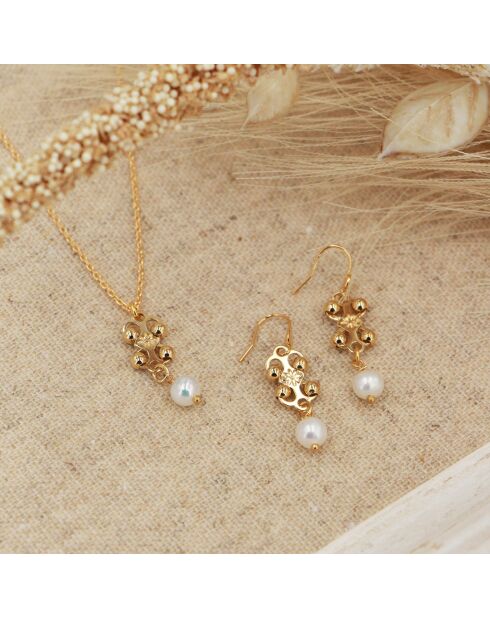 Boucles d'oreilles Farah en Laiton doré & Perle d'eau douce