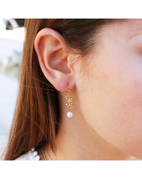 Boucles d'oreilles Farah en Laiton doré & Perle d'eau douce