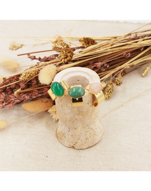 Bague ajustable New Calypso en Laiton doré & Aventurine