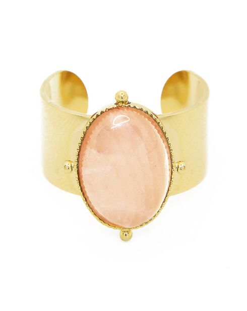 Bague ajustable New Calypso en Laiton doré & Quartz rose