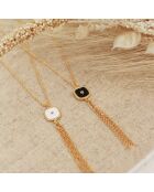 Collier Pompon Belize en Laiton doré, Résine & Zircone