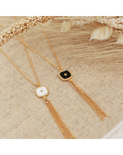 Collier Pompon Belize en Laiton doré, Résine & Zircone