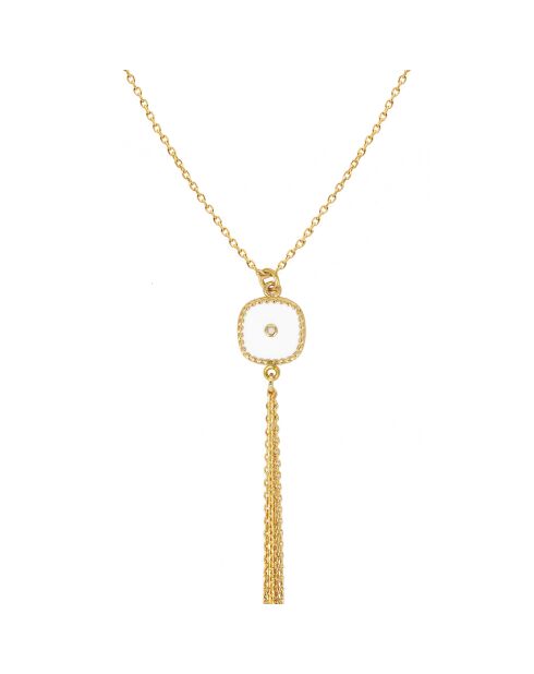 Collier Pompon Belize en Laiton doré, Résine & Zircone