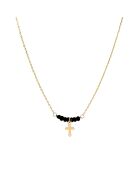Collier Elena Croix en Laiton doré & Agate noire