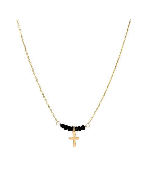 Collier Elena Croix en Laiton doré & Agate noire