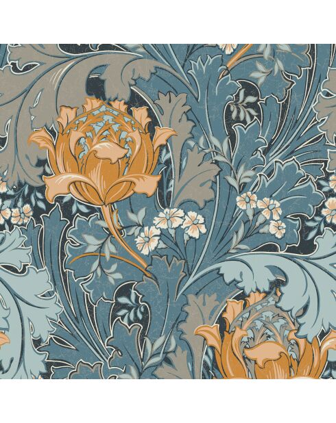 Papier peint Oxford Jane Orange/Pétrole - 53 x 1005 cm