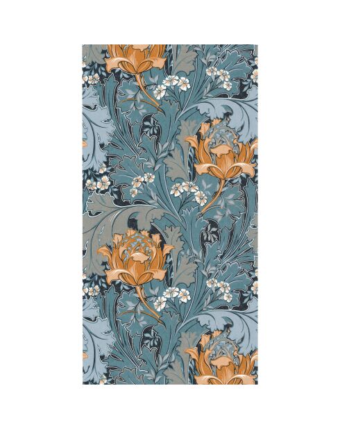 Papier peint Oxford Jane Orange/Pétrole - 53 x 1005 cm