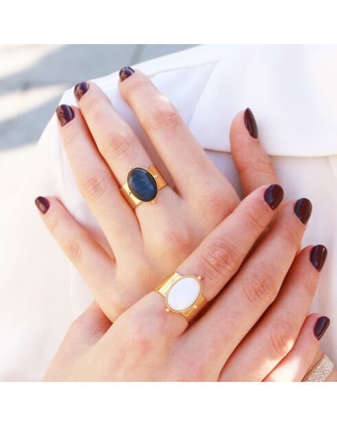 Bague ajustable New Calypso en Laiton doré & Agate noire