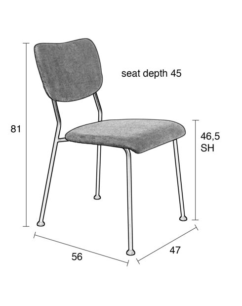 2 sillas Benson de terciopelo gris - 56x47x81 cm