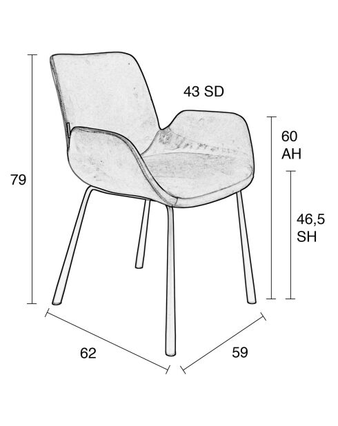 2 Fauteuils Brit velours gris - 62x59x79 cm