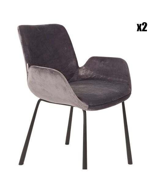 2 Fauteuils Brit velours gris - 62x59x79 cm