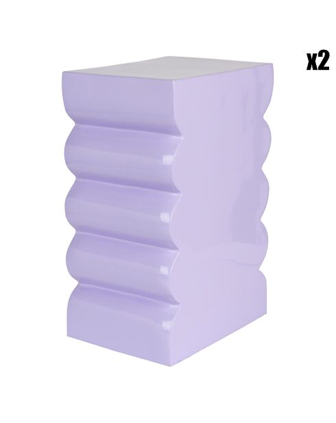 2 taburetes con curvas brillantes de color morado, 21 x 30 x 45 cm