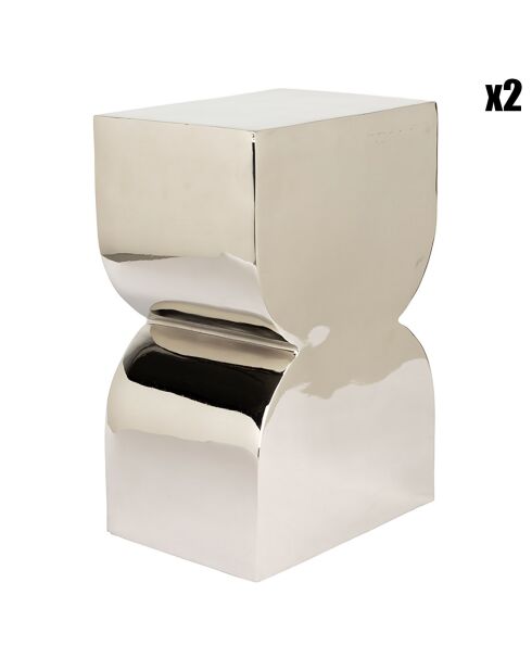 2 taburetes plateados con forma de cono brillante, 21 x 30 x 45 cm