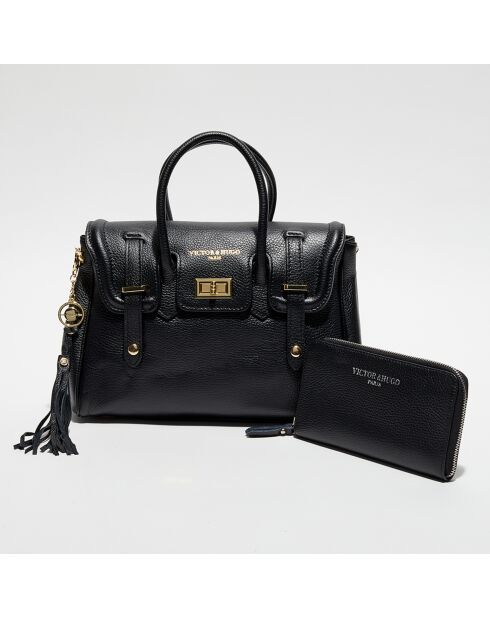 Sac à main en Cuir Ondine avec pochette Kaya noir - 35x22x14 cm