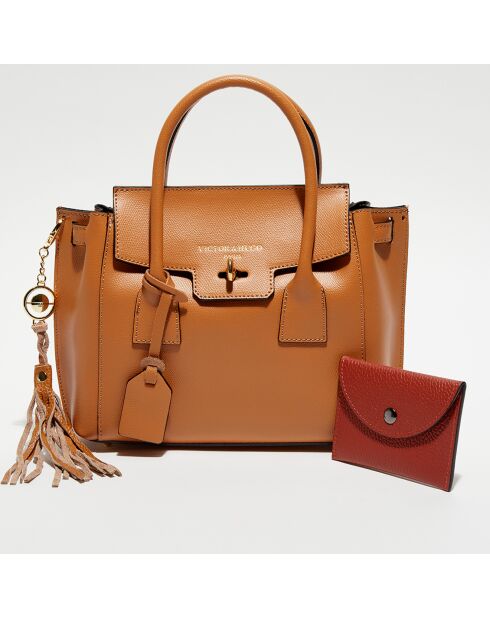Jane leren handtas met etui Alina camel - 25x19x7 cm